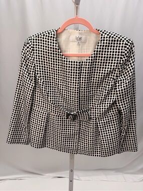 Le Suit Petite Black White Geo Print Bow Tie Blazer Jacket Size 4P